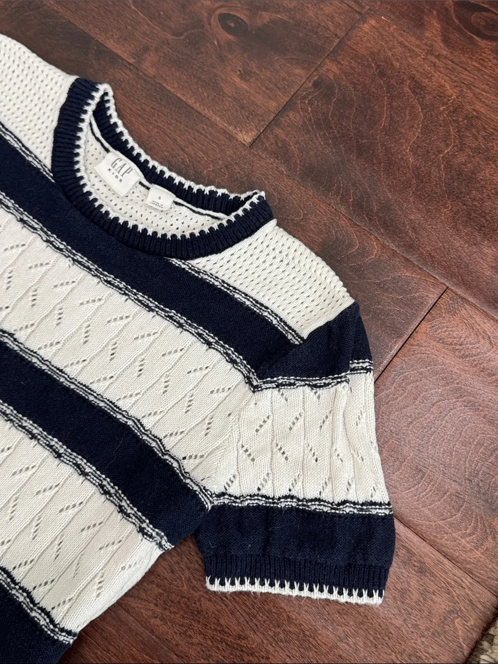 GAP Girls Knit Short Sleeve Top Stripes Navy Blue & White, size Small
